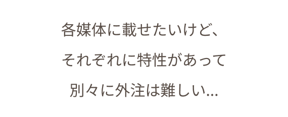 各媒体に載せたいけど、 それぞれに特性があって 別々に外注は難しい...